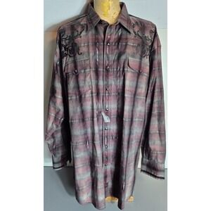 Panhandle Slim Western Snap Shirt Mens XXL 2XL Burgundy Black Plaid NEW NWT